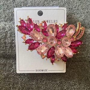Elegant Pink Crystal Brooch